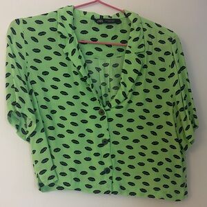 Zara Lime Blouse with Black Lip Pattern